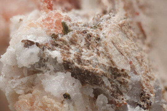 Extreme macro of rare Zorite and Raite crystals with Aegirine from Yubileynaya pegmatite Lovozero Massif Russia captured with 5X microscope objective lens