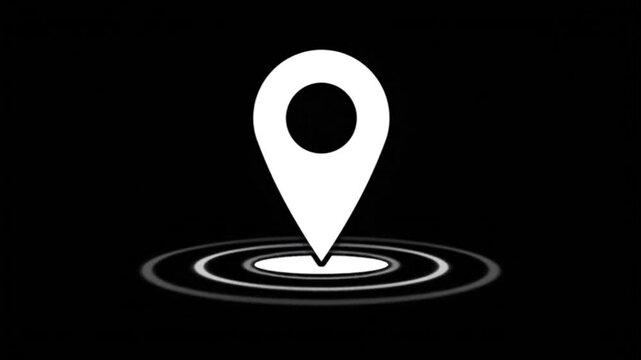 Location Pin Icon with Concentric Circles and Dark Background Representing Navigation and GPS Technology