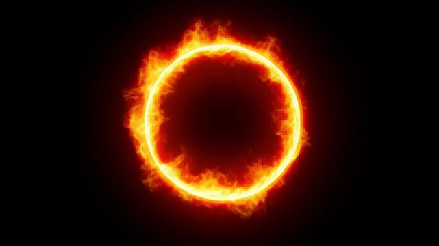 Vibrant fiery ring with glowing orange flames on black background