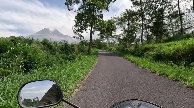 On the way to Mount Merapi, Java Island. First-person view.