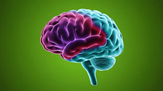 3d illustration of a brain with a red highlighted area on a green background