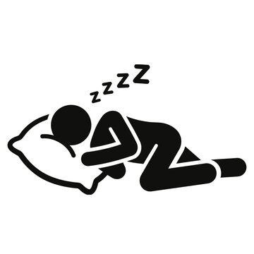 Stick figure person sleeping on pillow silhouette vector illustration