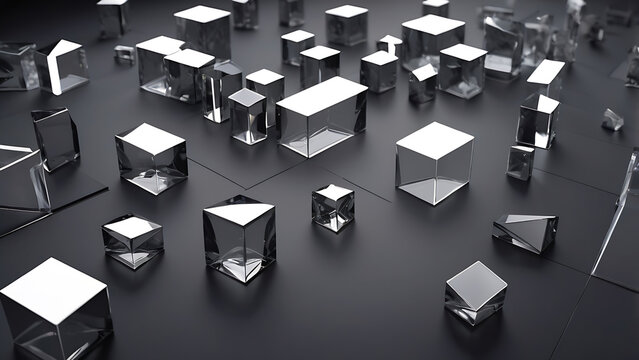 Asymmetrical Elegant Layout Of Transparent Glass Rectangular Prisms