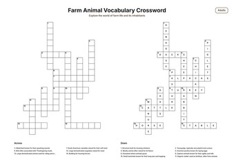 Farm Animal Vocabulary Crossword - Adults © Aura Visuals