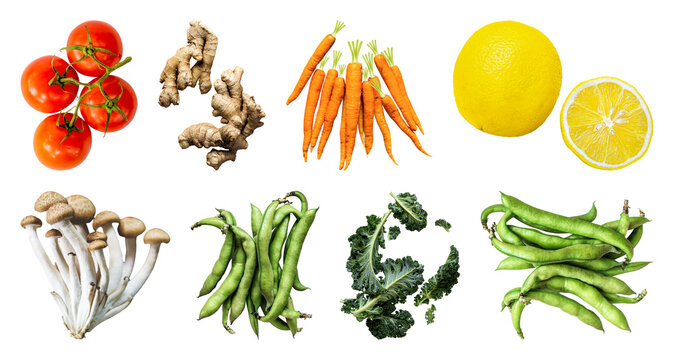 PNG Fresh colorful vegetables and fruits on transparent background