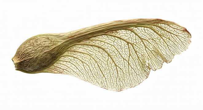 Detailed Scientific Render of a Winged Maple Seed (Samara) Isolated on White Background