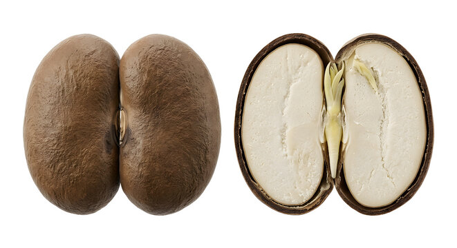 Detailed 3D Render of a Dormant Seed Cross-Section Revealing Internal Anatomy on White Background