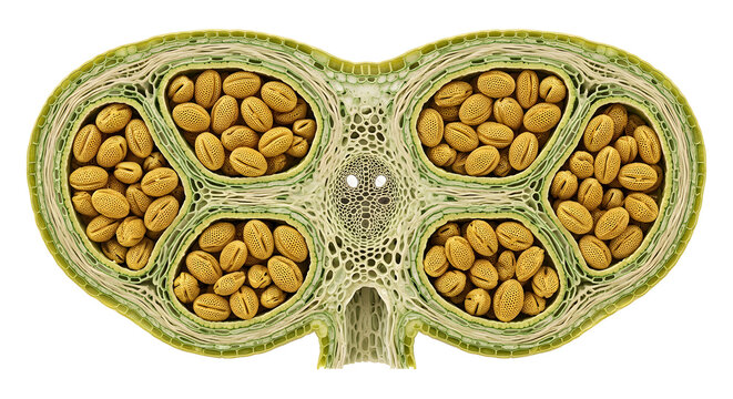 Detailed Scientific 3D Render of a Lily Stamen Cross-Section with Pollen Grains