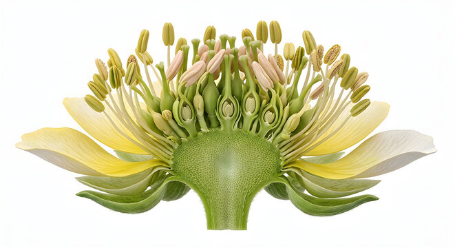 Detailed 3D Scientific Render of a Flower Cross-Section Showing Internal Anatomy and Receptacle