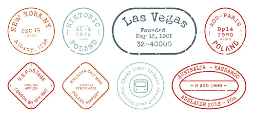 Naklejka na ściany i meble PNG Vintage passport stamp collection on transparent background