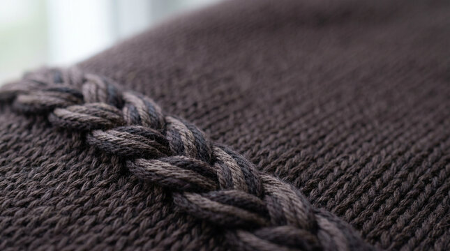 Raw umber conductive knit junction macro detail