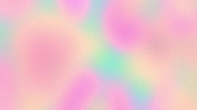 Grainy pastel holographic gradient motion background with flowing iridescent colors, soft blur, and copy space. Y2K vaporwave aesthetic abstract backdrop in light green, pale yellow, peach, blue, pink