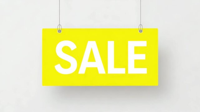 Sale Signage Yellow Hanging Signs with White Text Isolated on White Background, Promotion