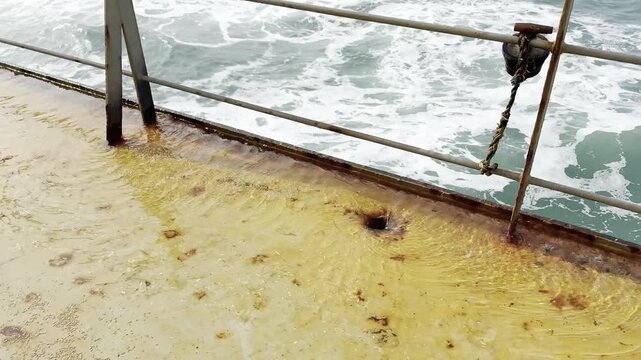 water pass to the sea from ship via deck scupper