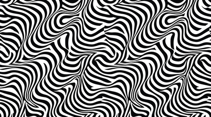 Obraz premium Seamless pattern with black and white wavy lines creating an optical illusion of movement and depth, abstract liquid flow texture for wallpaper or fabric background print