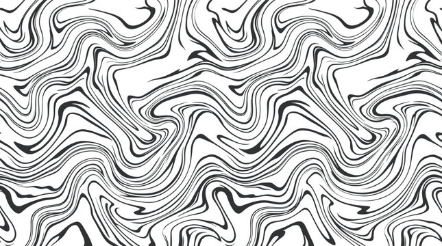 Abstract seamless pattern with flowing black liquid marbling lines on a white background
