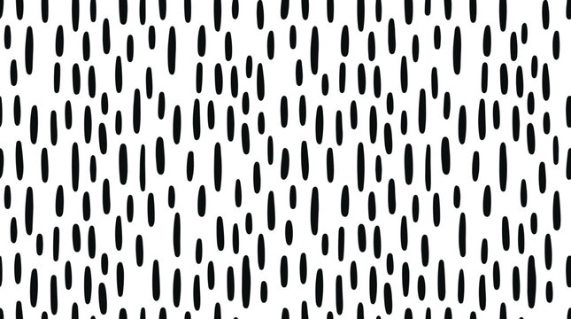 Seamless pattern of vertical black dashes and elongated oval shapes arranged in a random scattered layout on a plain white background