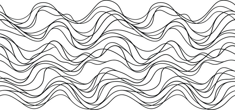 Abstract seamless pattern of intertwining wavy lines in black and white