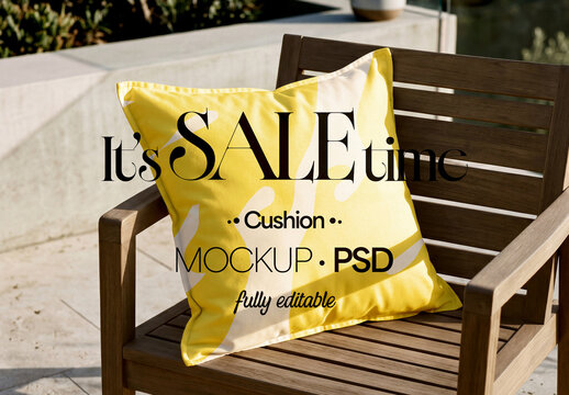Outdoor Cushion Mockup on Wooden Chair