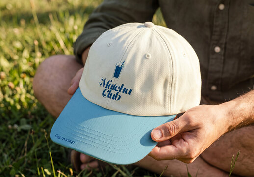 Cap Mockup Held Outdoors