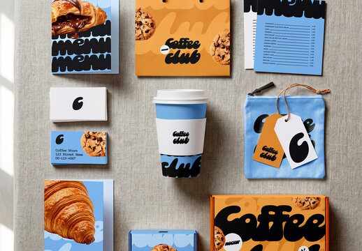 Coffee Shop Branding Mockup Set on Fabric Background