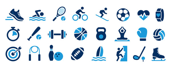 Fototapeta premium Fitness training workout routine and athletic gymnastics icons.