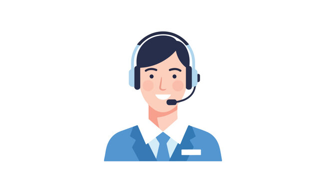 Minimal flat-style artwork showing a call center representative with a headset, designed with simple modern elements, soft clean lines, and a plain white backdrop.