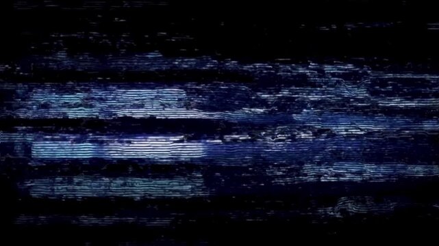 Dark Blue VHS Glitch Scanline Distortion Abstract Background, Neon Cyan Signal Error Analog Noise Stripe Tech Cinematic Video Overlay Effect
