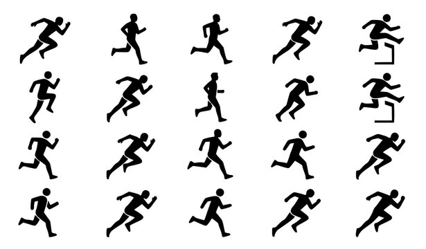 Modern running man icon collection flat black vector symbols for sports and fitness design