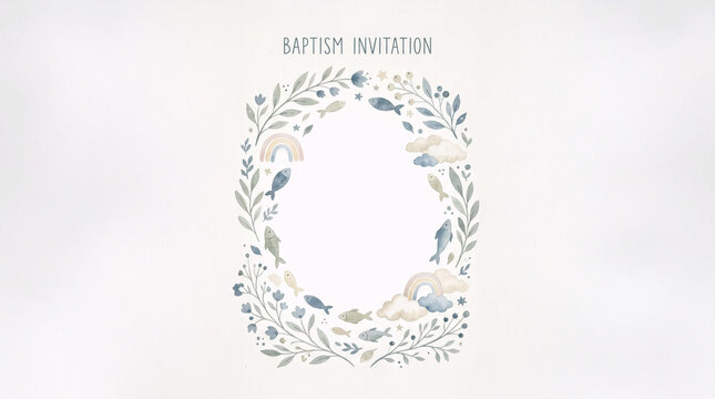 Baptism floral invitation frame watercolor illustration
