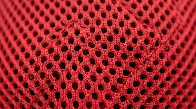 Close up texture of red mesh sports fabric.