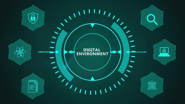 Digital Environment Concept with Interactive Circular Data Ring and Futuristic Smart Technology Layout on Cyber Background