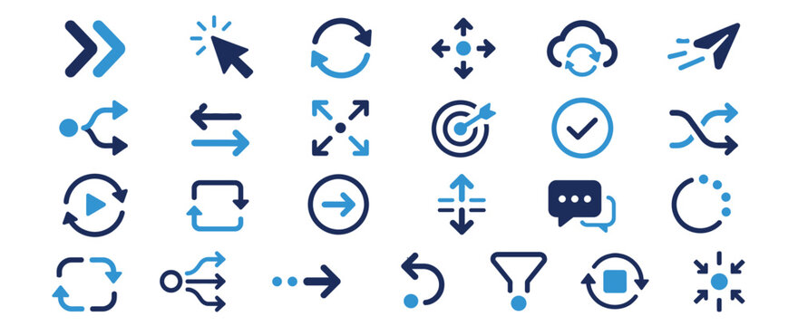 Interface navigation arrows process flow cycle symbols.