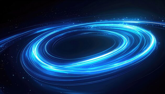 Swirling blue light trails form an abstract, ethereal vortex against dark space