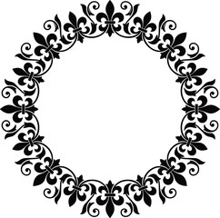 Vintage fleur de lis round border ornament featuring luxury baroque floral pattern and elegant classical royal frame silhouette for greeting card design © IconicCreations