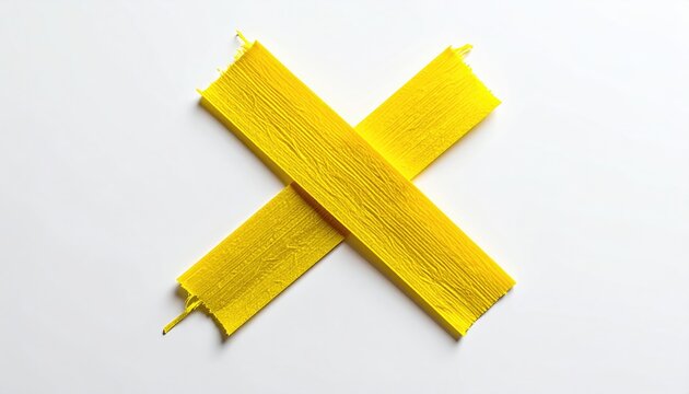 Bright yellow tape, textured and crossed, on a white background