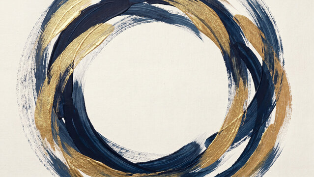 Golden Enso Circle Brushstroke Ring in Navy Blue and Shimmering Gold on White Perfect for Luxury Branding Perfect for Corporate Event Advertising Design