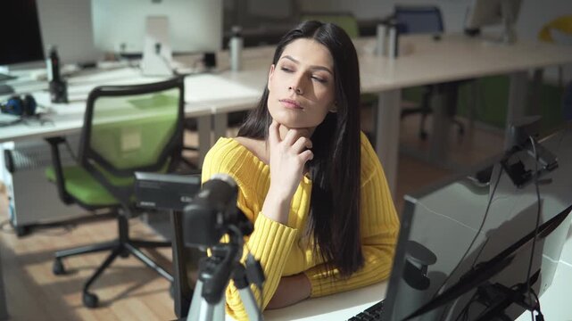 Business Woman Relaxing and Contemplating in Modern Office