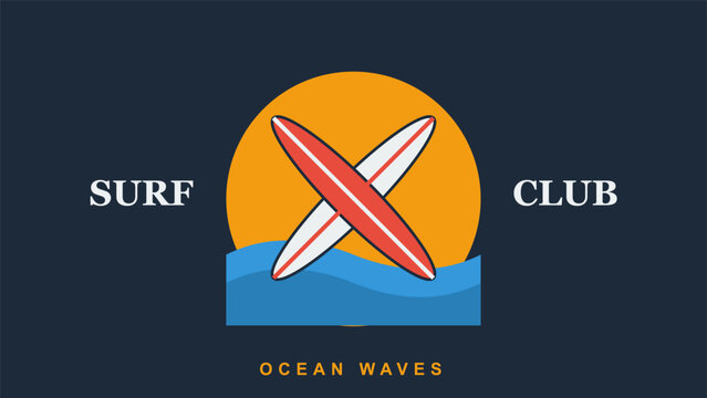 Vintage crossed surfboards summer beach typography apparel background