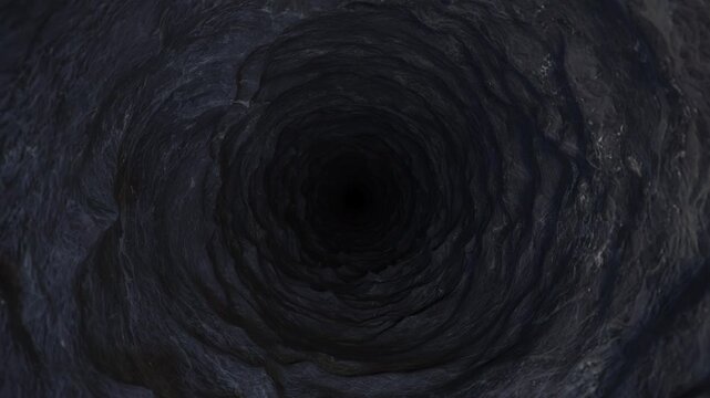 Descending into a deep well. CGI.