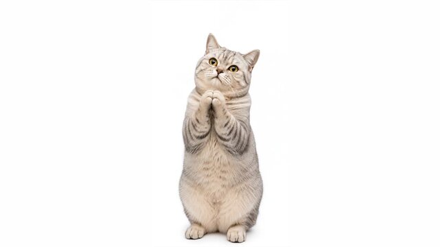 Please reaction British shorthair cat with paws together, horizontal video with copy space