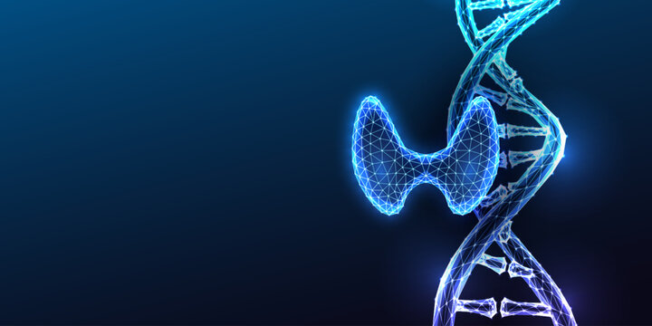 DNA Double Helix Thyroid Gland Genetics Hashimoto Hypothyroidism Glowing Blue Polygonal Vector