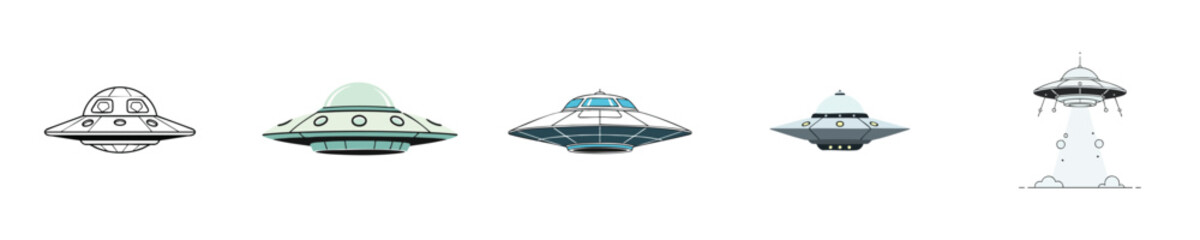 Classic UFO Illustration Flat Design Futuristic Flying Saucer Collection © NineteenVisualStudio