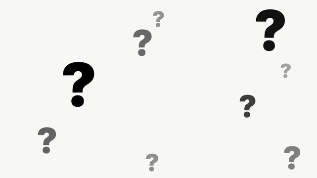 Animated question marks floating and swirling on a white background, symbolizing confusion and uncertainty in a digital or conceptual environment.