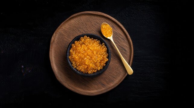 Orange Caviar on Wooden Board