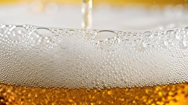Closeup of Beer Being Poured into a Glass with Frothy Head.