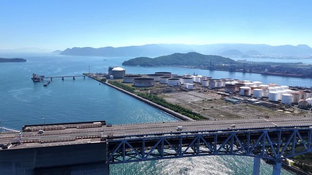 Seto Ohashi Bridge | Traffic | Industrial Zone - 4K Aerial Video
