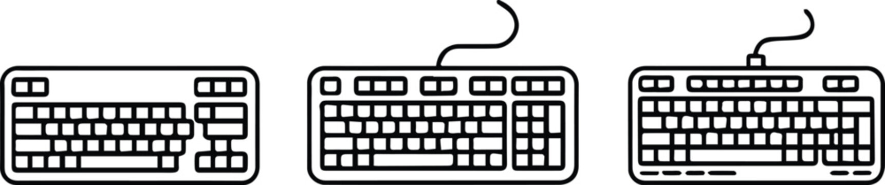 keyboard line art trio horizontal layouts comparison