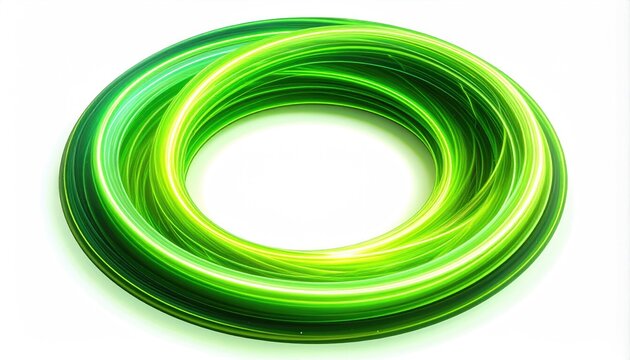 A vibrant green toroidal loop with glowing light trails against a white background