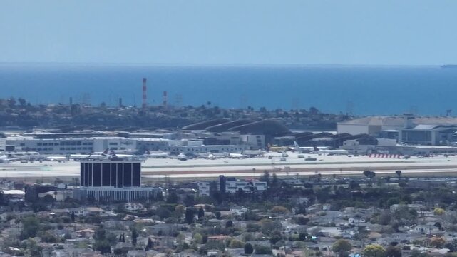 LAX Airport and Suburbs Los Angeles California Drone Aerial View